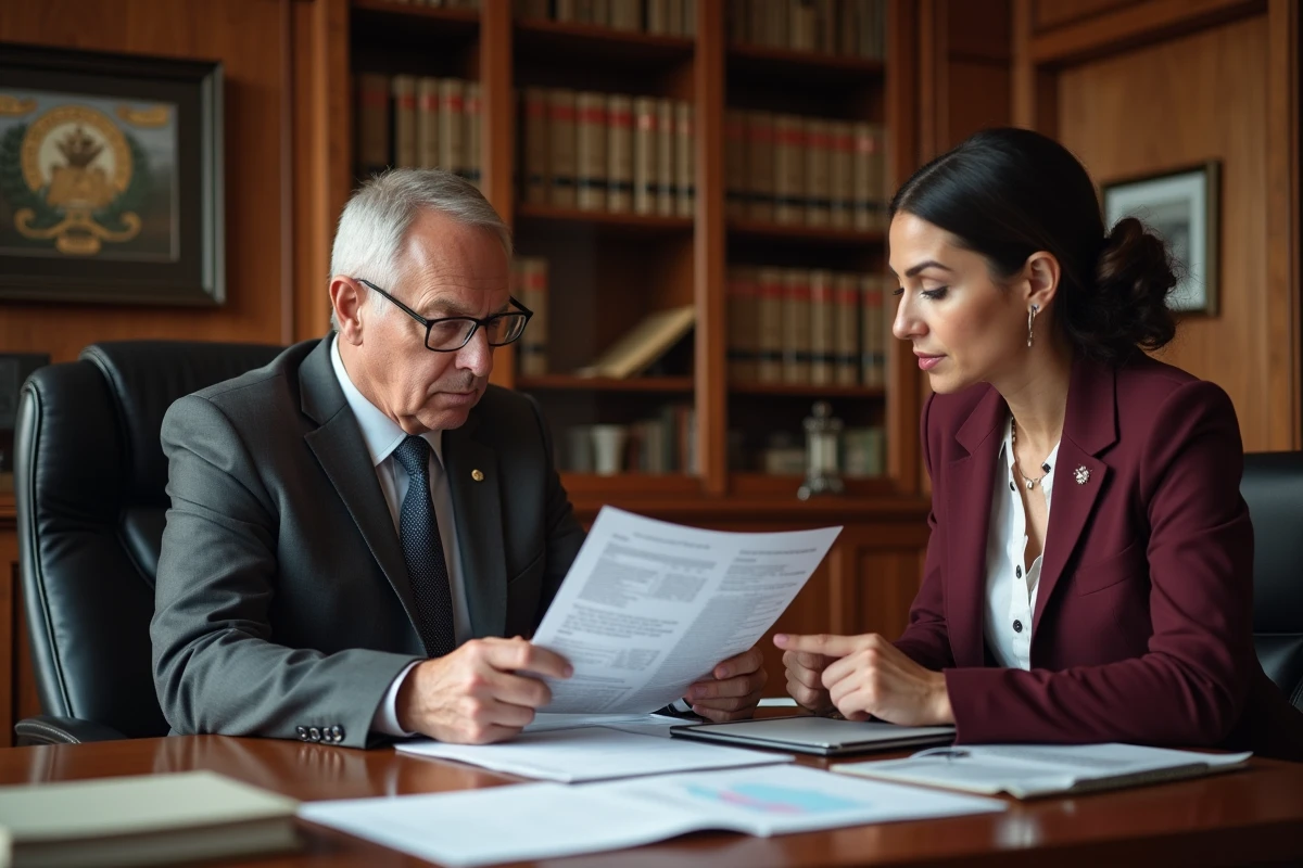 Un responsable municipal et une commerciale discutent d'un contrat d'approvisionnement public, illustrant le modèle BtoG entre entreprise et gouvernement